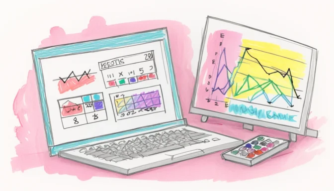 Calculator, e-commerce metrics, and 2023 projections on a computer screen