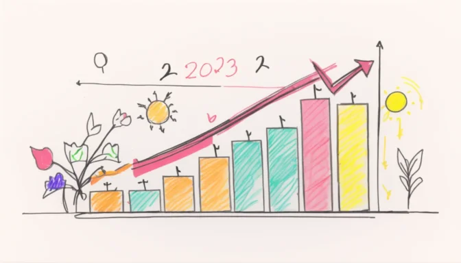 Year 2023 with a fluctuating e-commerce conversion rate graph