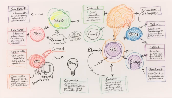 Flowchart illustrating the concept and components of an SEO content strategy