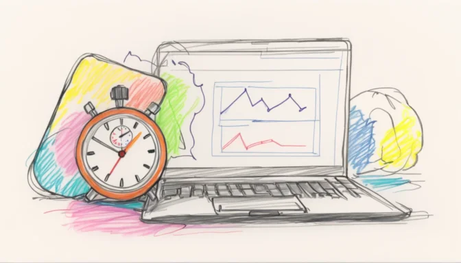 Stopwatch and laptop illustrating optimal web page load time