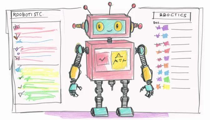 Illustration of a robot with a checklist for robots.txt best practices