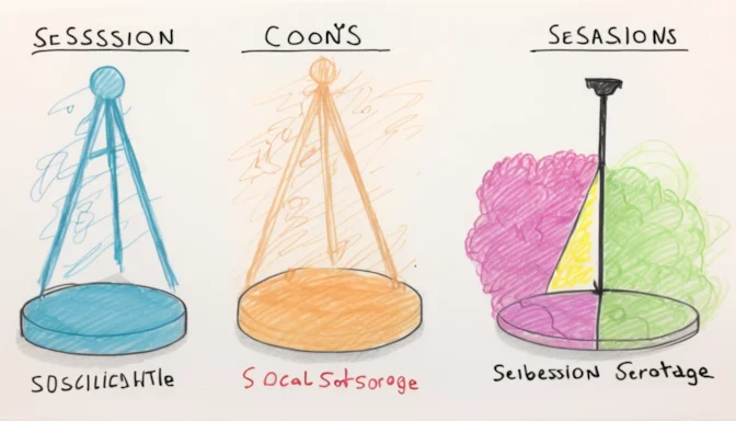 Scales weighing the pros and cons of sessionStorage and localStorage