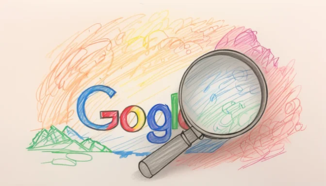 Google logo with magnifying glass scanning for duplicate content