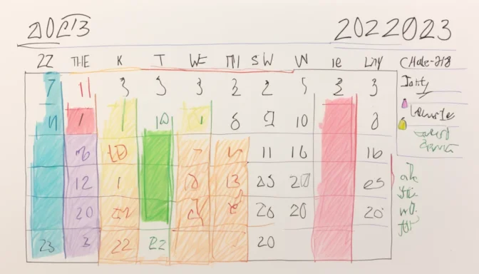 Calendar showing the date 2023 and the shift in keyword density relevance