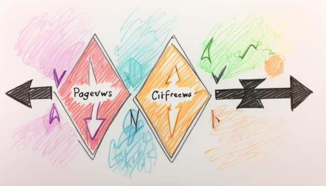 Arrows pointing to the difference between pageviews and clicks