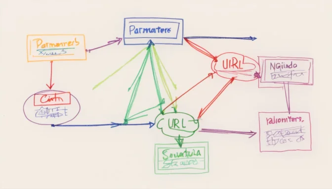 Diagram highlighting URL parameters in an example URL