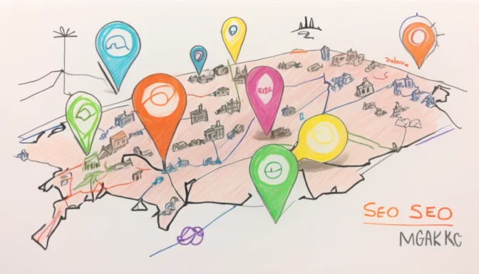 Illustration of a map with Local SEO markers