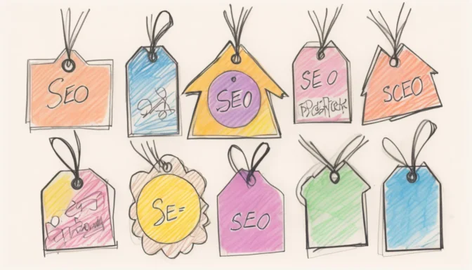 Price tags indicating various SEO service costs