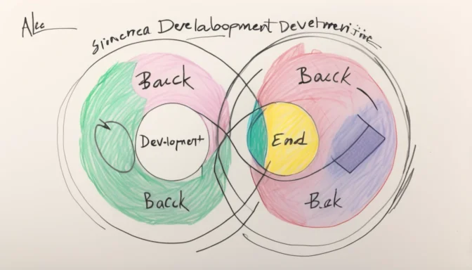 Venn diagram depicting the overlapping responsibilities of front-end and back-end development