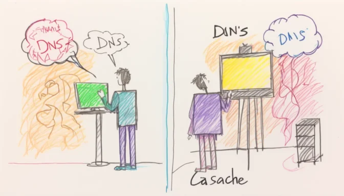 Difference between DNS Cache and DNS illustration