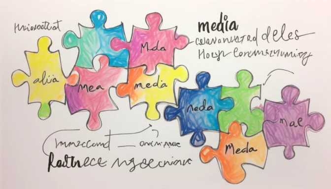 Connected puzzle pieces labeled with different types of media