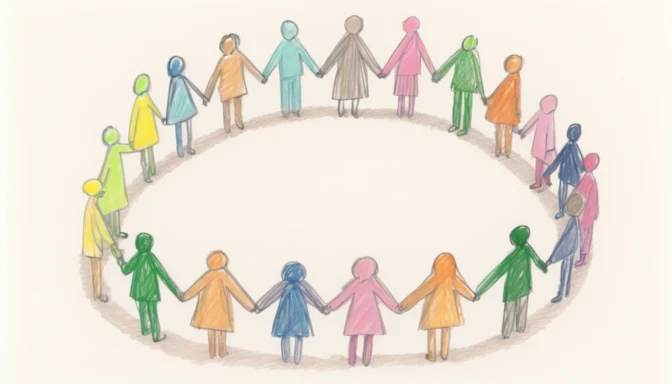 Diverse group of people forming a connected circle