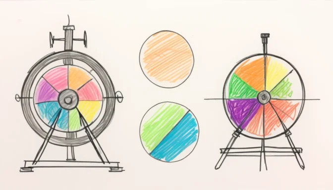 A spinning wheel transforming a simple article into multiple versions