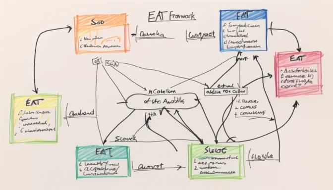 Flowchart outlining the components of the EAT Framework in SEO