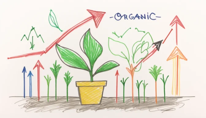 Plant growing with arrows pointing towards it labeled as organic traffic