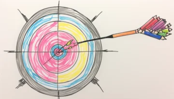 A dart hitting the bullseye on a digital marketing target board