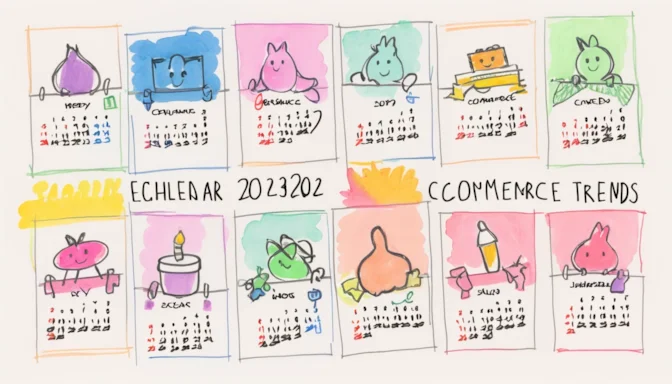 Calendar for the year 2023 with icons highlighting key e-commerce trends