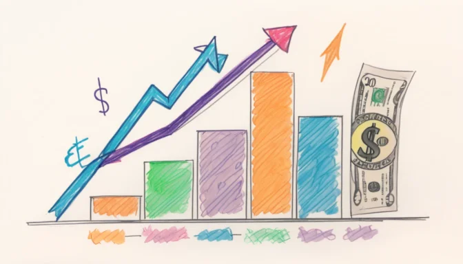 Graph and dollar symbol indicating the potential returns from investing in e-commerce in 2023