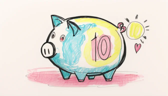 A piggy bank with a dollar sign and the number 100