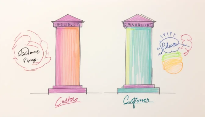 Three pillars labeled Product, Customer, and Corporate