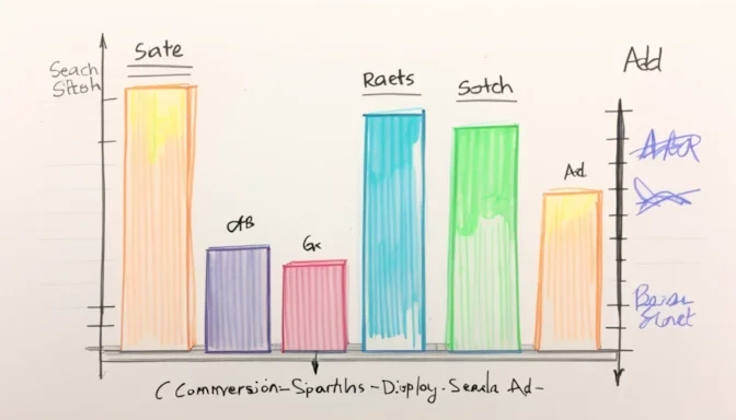 Dual bar graph comparing search and display ad conversion rates