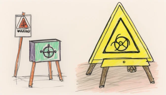 A warning sign beside a cache symbol