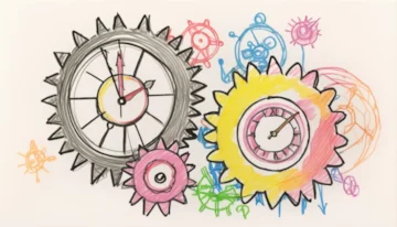 Mechanical gears and a clock illustrating the mechanisms of browser caching