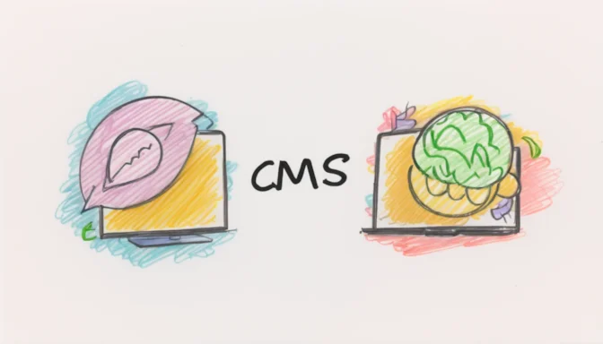 Two icons labeled 'CDN' and 'CMS' illustrating their distinct functions