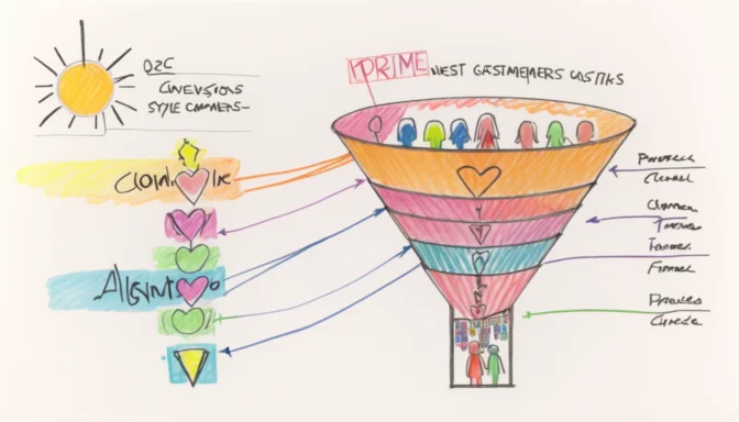 Conversion funnel illustrating the process from visitors to customers