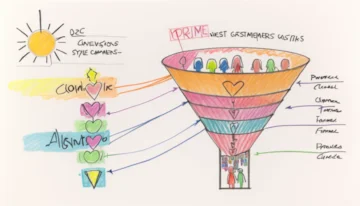 Conversion funnel illustrating the process from visitors to customers