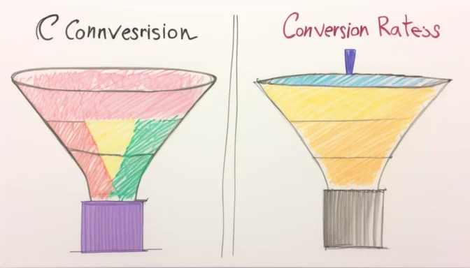 Two funnels comparing sales conversion and overall conversion rates