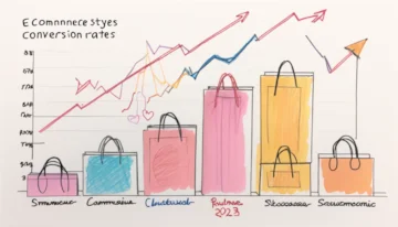 Charts illustrating e-commerce conversion rates and trends for 2023