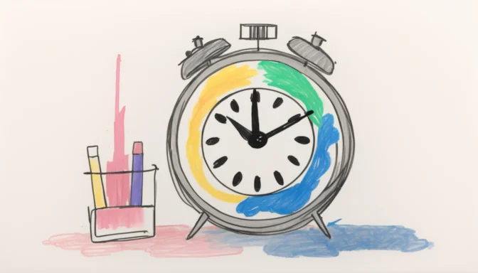 Clock next to a browser window showing First Meaningful Contentful Paint