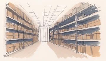 A warehouse with shelves full of organized inventory