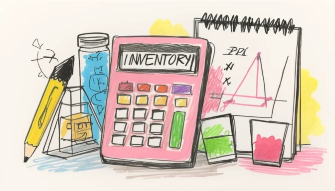 Calculator and paper with inventory calculation formula