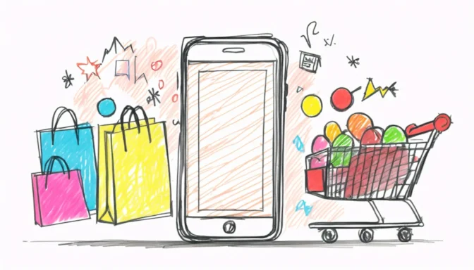 Mobile phone with marketing elements and shopping cart