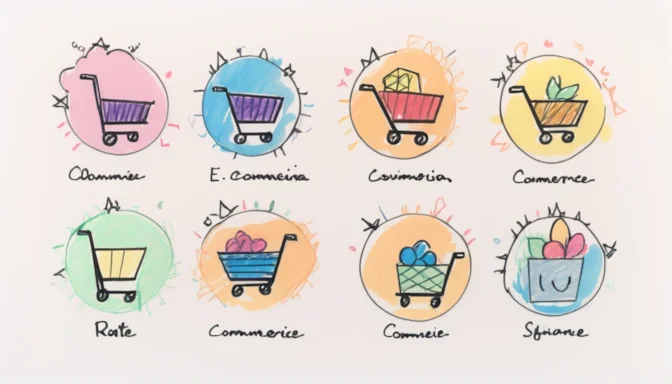 Six icons representing key factors that affect e-commerce conversion rates