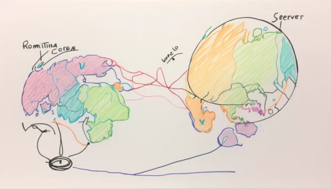 Map with markers showing distance between client and server locations