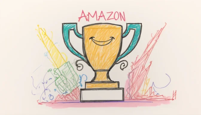 Amazon logo with a first-place trophy