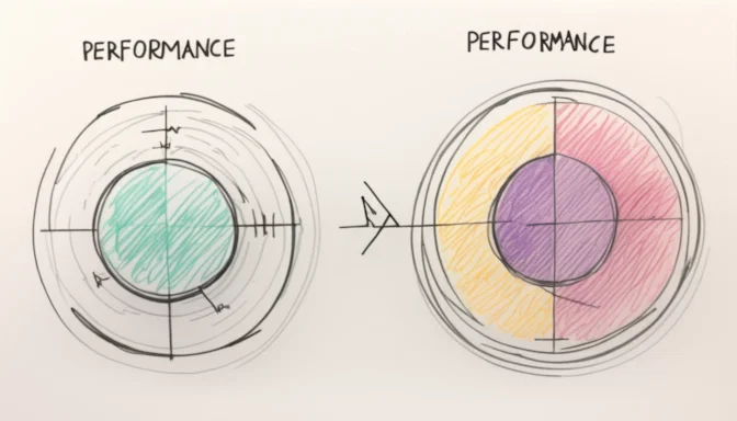 Two circles showing performance measure and performance metric