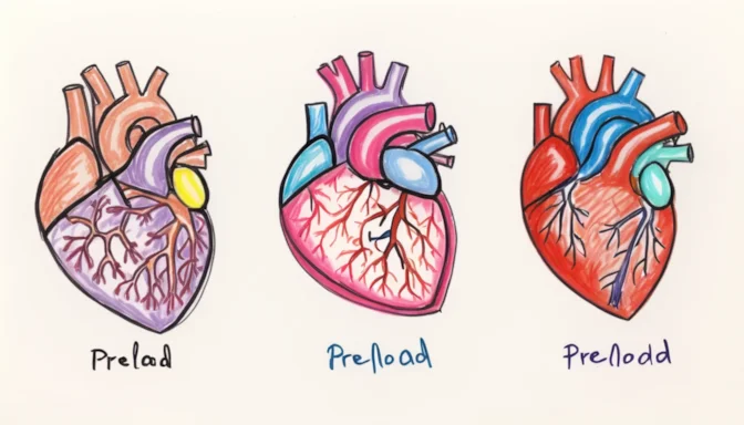 Illustration comparing preload and afterload in cardiac function