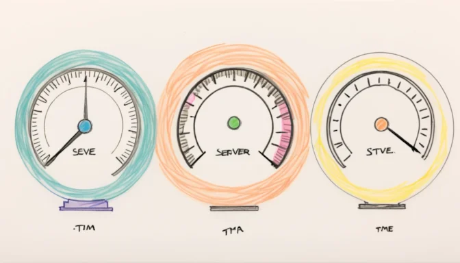 Speedometer indicating varying levels of server response time