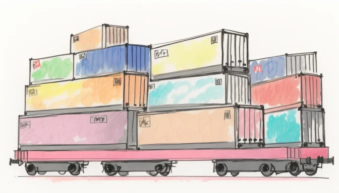 Freight train loaded with shipping containers