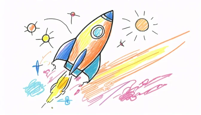 Illustration of a speedy website represented by a rocket